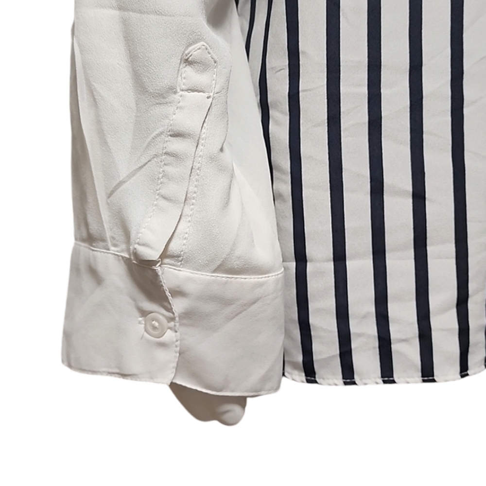 OLD NAVY Color Block Striped Tunic Top L Zipper Back Long Sleeve Blouse Shirt - Picture 9 of 14